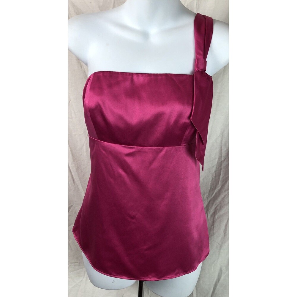 Ann Taylor Loft Camisole Halter Satin Top 8P Raspberry Tie One Shoulder ShelfBra